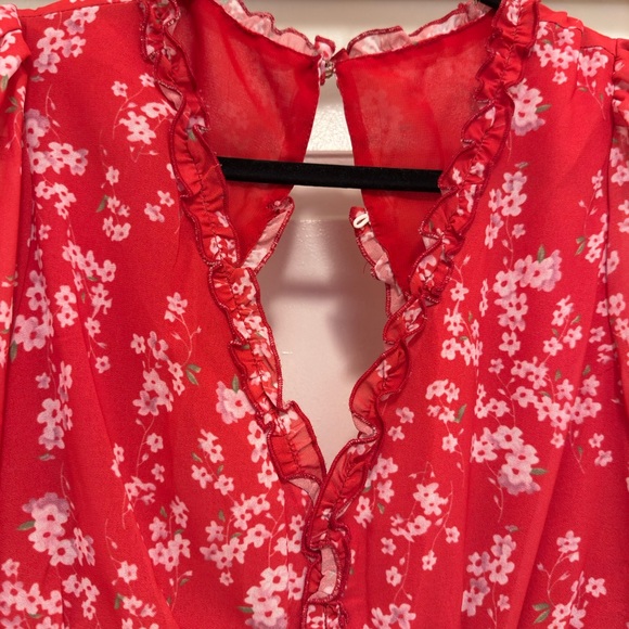 Chic Red Floral Ruffle Mini Dress - Picture 3 of 5